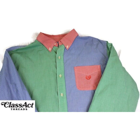 Chaps Ralph Lauren Multi Color Checked Patchwork Button-Down Shirt Sz L - Picture 2 of 9